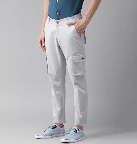 Men Blue Stretchable Slim Fit Solid Cargos